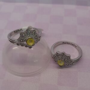 Silver Floral Halo Ring with Yellow Stone - Fragrant Jewels Size 7